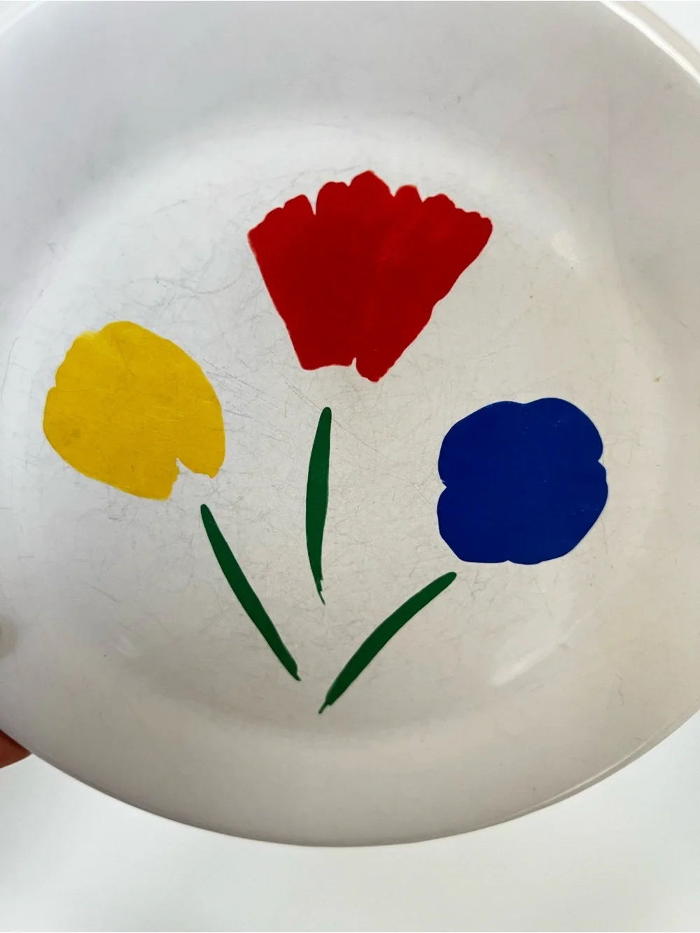 Vintage Marimekko Three Flowers Primary Tulip Small Plates Set of 2 Scandinavian